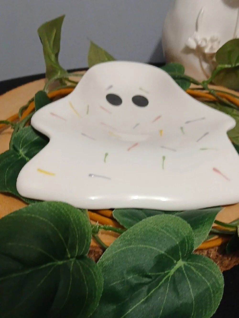 Cute White Ghost Trinket Dish with Pastel Sprinkles NWT